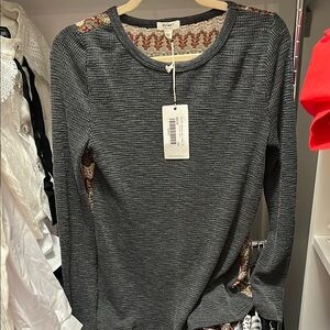 NWT Dylan Gray Multicolor Crochet Long Sleeve Waffle Thermal Top